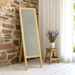 HILO Miroirs|Miroir vertical sur pied - bois clair, 2 crochets