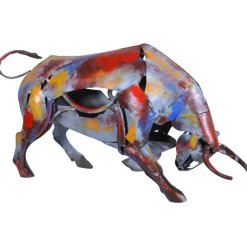 Objets Décoration·Figurines / Statues|Objet déco salon taureau métal peint