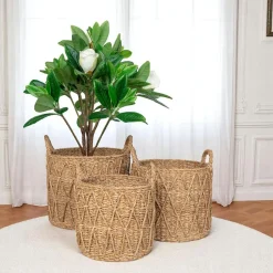 Rangements Déco·Paniers / Boîtes De Rangement|Caches-Pots|Panier cache-pot en jonc de mer avec motif losange (lot de 3)