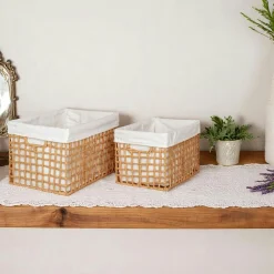 Rangements Déco·Paniers / Boîtes De Rangement|Vannerie Rotin|Panier de rangement avec poignées et doublure tissu (lot de 2)