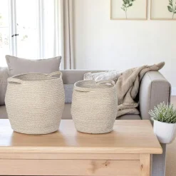 Rangements Déco·Paniers / Boîtes De Rangement|Panier de rangement en coton forme jarre avec poignées (lot de 2)