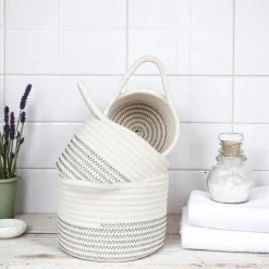 Rangements Déco·Paniers / Boîtes De Rangement|Panier de rangement en coton avec motif zigzag noir (lot de 3)