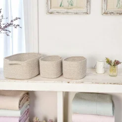 Rangements Déco·Paniers / Boîtes De Rangement|Panier de rangement en coton beige pour la maison (lot de 3)