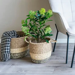 Rangements Déco·Paniers / Boîtes De Rangement|Caches-Pots|Panier de rangement en jonc de mer 3 couleurs avec poignées (lot de 2)