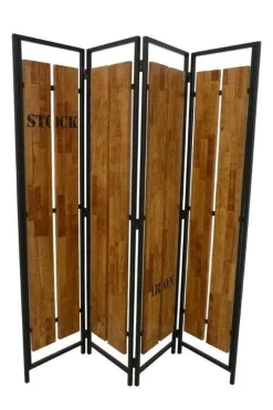 Docker Meubles De Chambre·Paravents|Paravent 4 panneaux hévéa recyclé naturel et métal noirci 160X170cm