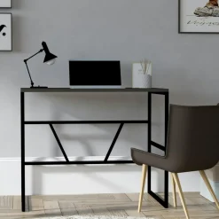 JENA Bureaux En Bois|Petit bureau moderne noir avec plateau effet chêne clair