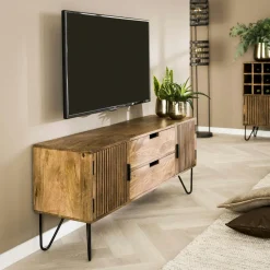 DELHI Meubles Tv En Bois|Petit meuble tv en bois de manguier strié
