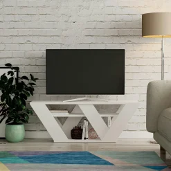 MARFA Meubles Tv En Bois|Petit meuble TV gris foncé avec rangement - pied en W