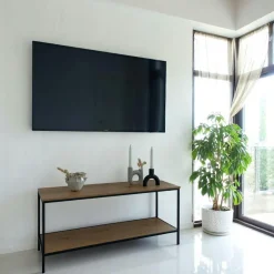 TALLINN Meubles Tv En Bois|Petit meuble TV noir minimaliste - design à 2 niveaux