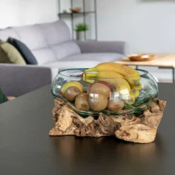 Arizona Vases|Petit vase verre soufflé et racine teck, artisanal