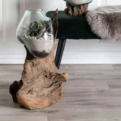 Arizona Vases|Petit vase verre soufflé et racine teck, artisanal