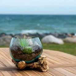 Arizona Vases|Petit vase verre soufflé et racine teck, artisanal