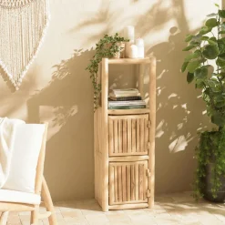MANAK Meubles De Salon·Colonnes De Rangement|Meubles De Rangement·Colonnes De Rangement|Petite colonne de rangement 3 niveaux rondins teck naturel