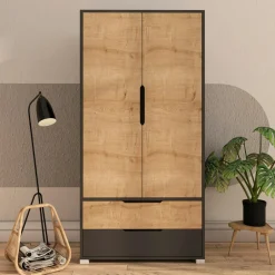 BYRON Commodes En Bois|Petite commode moderne 4 tiroirs effet noyer & gris