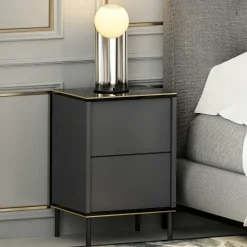 BYRON Commodes En Bois|Petite commode moderne 4 tiroirs effet noyer & gris