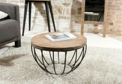 Swing Tables Basses Scandinaves|Tables Basses Rondes|Petite table basse ronde teck recyclé structure filaire noire