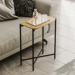 JENA Bouts De Canapé En Métal|Bouts De Canapé En Bois|Petite table bois rectangulaire - structure métal noir