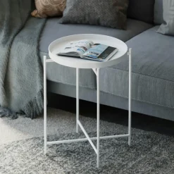 SFAX Bouts De Canapé En Métal|Petite table d'appoint blanche - structure ronde, métal