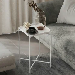 SFAX Bouts De Canapé En Métal|Petite table d’appoint blanche carrée, pieds croisés