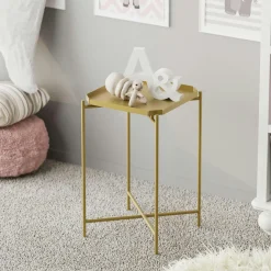 SFAX Bouts De Canapé En Métal|Petite table d’appoint dorée carrée, pieds croisés