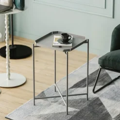 SFAX Bouts De Canapé En Métal|Petite table d’appoint grise carrée, pieds croisés