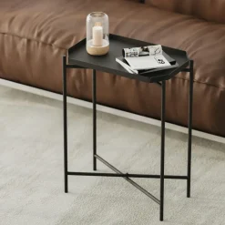 SFAX Bouts De Canapé En Métal|Petite table d’appoint noire - structure ronde, métal