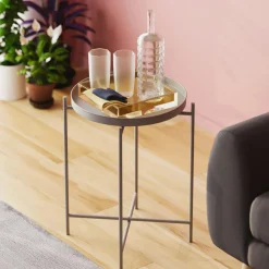 SFAX Bouts De Canapé En Métal|Petite table d’appoint noire - structure ronde, métal