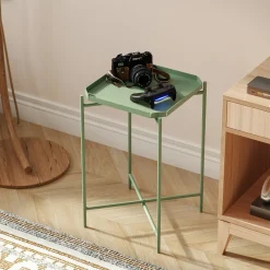 SFAX Bouts De Canapé En Métal|Petite table d’appoint verte carrée, pieds croisés