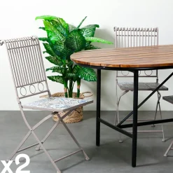 GRENADE Tables De Jardin|Petite table de jardin carreaux de ciment bleu et taupe 58 cm