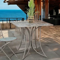 GRENADE Tables De Jardin|Petite table de jardin en mosaïque bleue et taupe (78x78 cm)