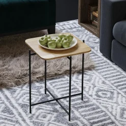 JENA Bouts De Canapé En Métal|Bouts De Canapé En Bois|Petite table en bois carrée - structure métal noir