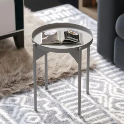 SFAX Bouts De Canapé En Métal|Petite table ronde grise design & plateau assorti