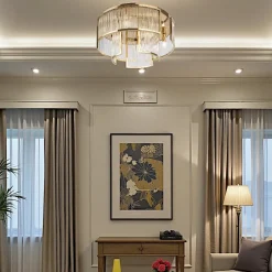 ELMA Suspensions / Lustres|Plafonnier Art Déco verre cannelé – structure dorée ⌀65 cm