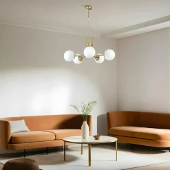 SIERRE Suspensions / Lustres|Plafonnier design métal doré 2 globes verre dépoli