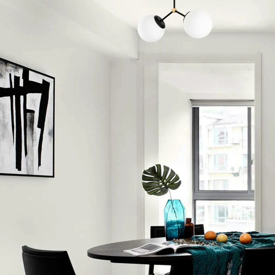 SIERRE Suspensions / Lustres|Plafonnier design métal noir 2 globes verre dépoli