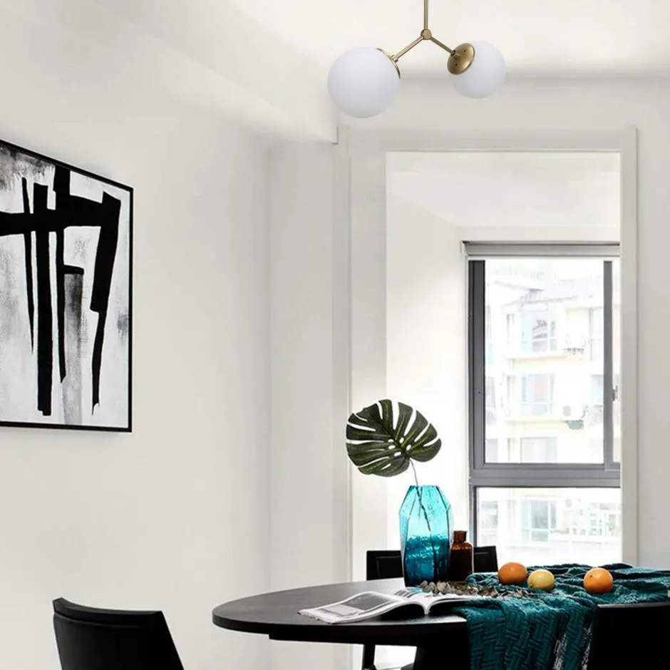 SIERRE Suspensions / Lustres|Plafonnier design métal noir 2 globes verre dépoli