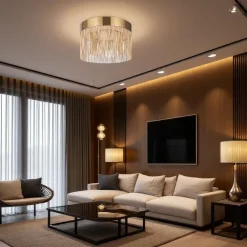 AMOS Suspensions / Lustres|Plafonnier moderne LED – double rang de franges dorées