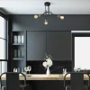 OLTEN Suspensions / Lustres|Plafonnier salle à manger noir - 3 lampes effet laiton