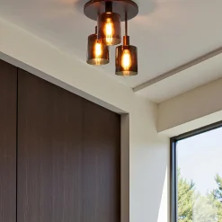 NOVA Suspensions / Lustres|Plafonnier vintage 3 abat-jour verre teinté en cascade