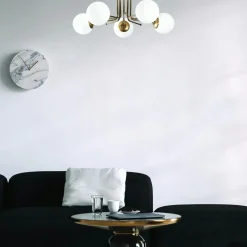 SIERRE Suspensions / Lustres|Plafonnier vintage métal doré 5 globes verre dépoli