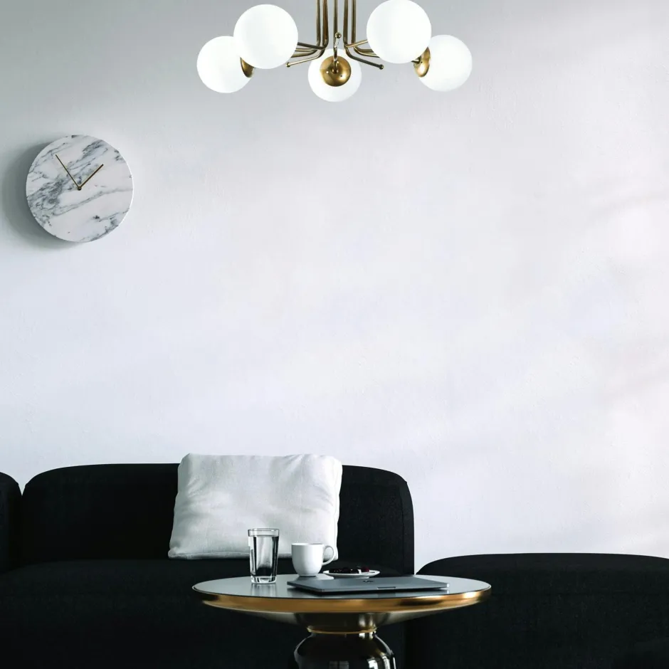 SIERRE Suspensions / Lustres|Plafonnier vintage métal doré 5 globes verre dépoli