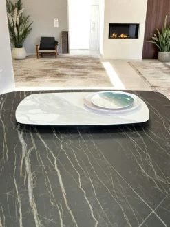 LOMBARDIE Arts De La Table·Plateaux|Plateau tournant apéritif en céramique marbrée noir & cuivrée