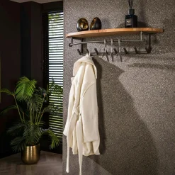 Melbourne Meubles D'Entrée·Portemanteaux|Portemanteaux Industriels|Portemanteau mural 8 accroches 1 étagère ronde en bois