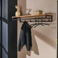 Melbourne Meubles D'Entrée·Portemanteaux|Portemanteaux Industriels|Portemanteau mural en bois d'acacia 6 patères + 1 tringle TRIBECA