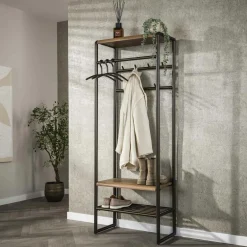 Melbourne Meubles D'Entrée·Portemanteaux|Portemanteaux Industriels|Portemanteau mural en bois d'acacia 6 patères + 1 tringle TRIBECA