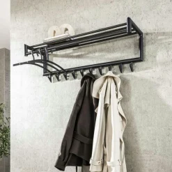 RALF Meubles D'Entrée·Portemanteaux|Portemanteaux Industriels|Portemanteau mural gris foncé 20 crochets, 1 tringle