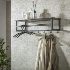 RALF Meubles D'Entrée·Portemanteaux|Portemanteaux Industriels|Portemanteau mural moderne 1 étagère effet céramique et 6 crochets