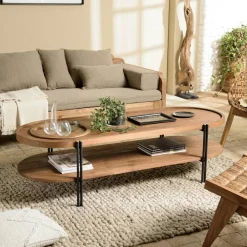 CORUMBA Sellettes En Métal|Tables D'Appoint Rondes|Porte-plante rond bois noir et métal 90 cm