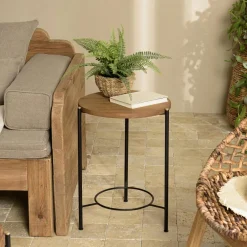 CORUMBA Sellettes En Métal|Tables D'Appoint Rondes|Porte-plante rond bois noir et métal 90 cm