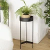CORUMBA Univers Déco·Design Contemporain|Sellettes En Métal|Porte-plante rond bois noir et métal 70 cm